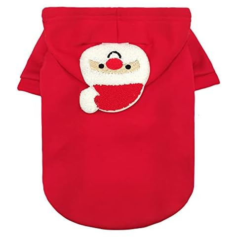 PIXRIY Christmas Dog Hoodie Santa Dog Costume Puppy Christmas Outfit Doggie Winter Clothes Pet Sweatshirt with Hat Warm Jacket for Small Medium Dogs and Cats(Large, Red) Cover