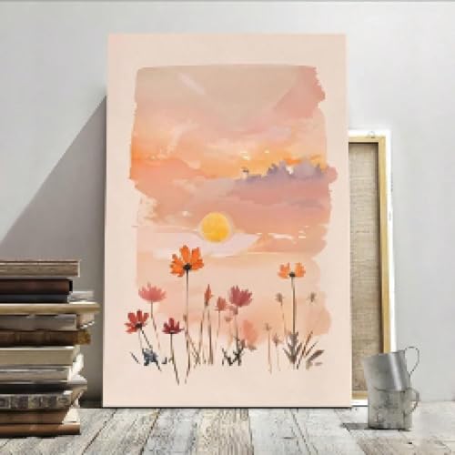 Toile fleurs sauvages roses pour illuminer le salon au coucher de soleil