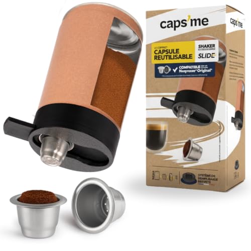 CAPSME - Kit Capsules Réutilisables Rechargeables Compatibles avec Nespresso Original, (2 Dosettes en Inox + 48 Couvercle Opercules en Papier)