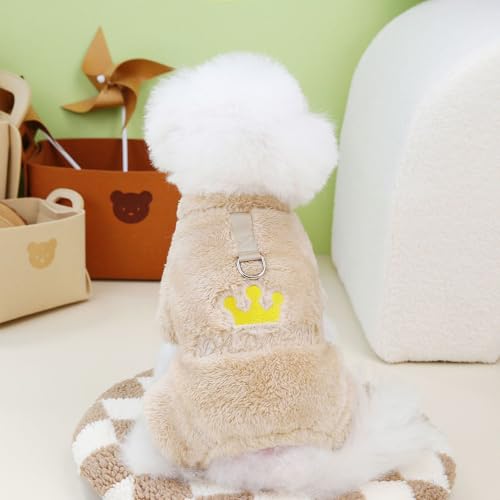 Izefia Dog Sweater Clothes Fleece Woolen Winter Warm Sweat Shirt 4 Legs Jumpsuit Pajamas Crown Princess Sweater for Small Dog Medium Cat Khaki S - Image 4