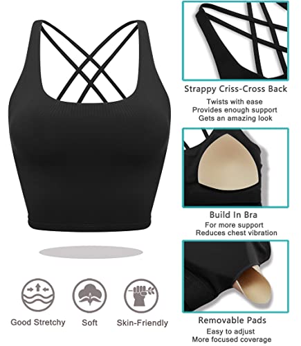 Youloveit Sports Bras for Women Padded Longline Yoga Cami Crop Tank Tops with Built-in Bra3