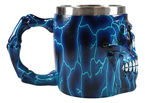 Taza de café con diseño calavera rayo azul 14 oz miniatura 4