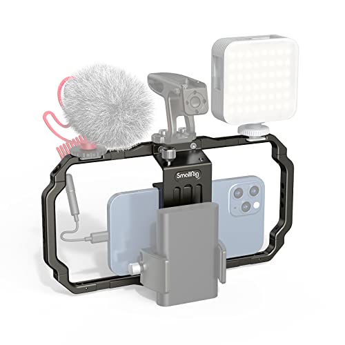 SmallRig Universal Smartphone Video Rig for iPhone for Samsung, Filmmaking Vlogging Rig Aluminium Alloy Phone Video Cage Grip with Cold Shoe Mount for Videomaker Videographer - 2791