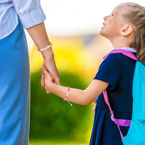 EOBOH 2PCS First Day of Kindergarten Bracelets, Colorful Adjustable Heart Kindergarten Bracelet Mommy and Me, Plastic Mom Daughter Bracelets Matching Wish String Bracelets — view 6
