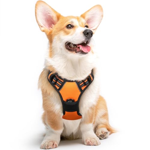 Eagloo Dog Harness Medium Sized Dog, No Pull Service Vest with Reflective Strips and Control Handle, Adjustable and Comfortable for Walking, No Choke Pet Harness with 2 Metal Rings, Orange, M