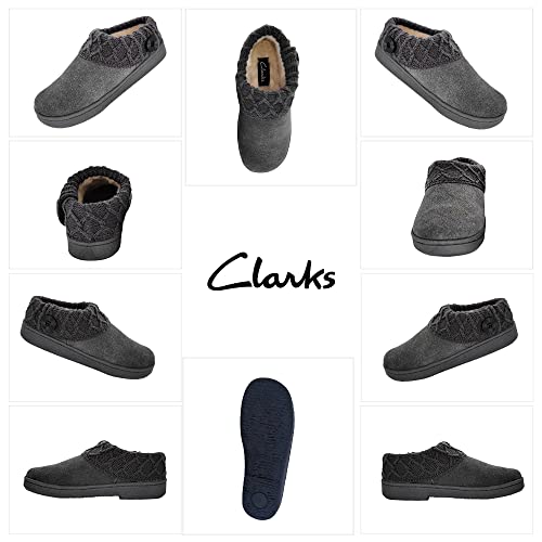 Clarks Womens Suede Leather Comfort Clog Knitted Collar Slipper - Plush Faux Fur Trim - Indoor Outdoor House Slippers For Women (Grey/GreyX 6M)2