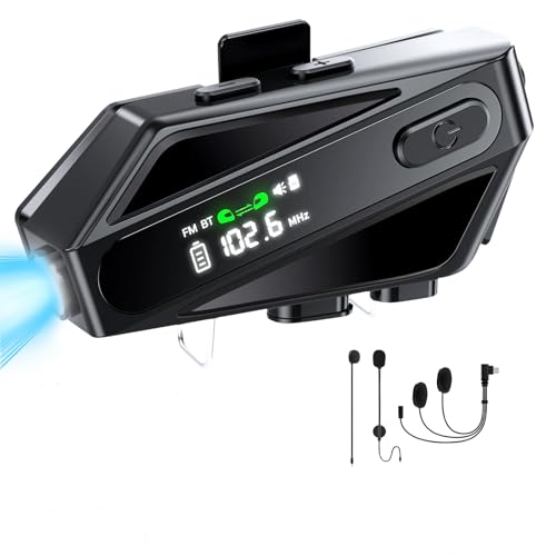 BestYiJo Auriculares Bluetooth para casco de moto con intercomunicador, FM, IPX6 y rango de alcance de 450 a 600 metros.