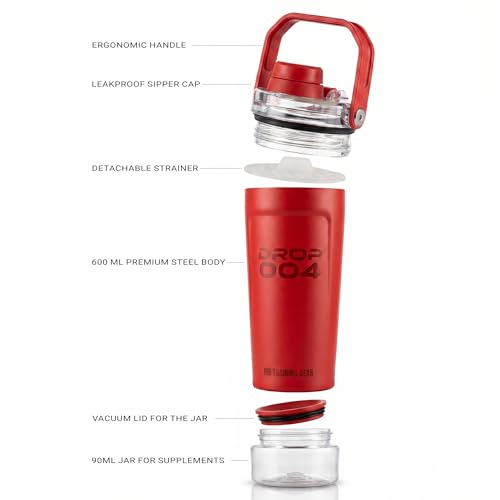 Image of MuscleBlaze ARC Insulated Steel Shaker with Storage, Forge Red, 600ml