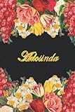 Adosinda: Lined notebook - cuaderno personalizado con nombre para escribir notas / ideas / diario / journal con monograma inicial A - cuaderno flores ... niñas / niños y adultos - 110 páginas rayadas