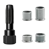 GaxmLou Kit de Reparación de Roscas de Bujía, Herramienta de Bujía, M14 x 1.25, Herramienta de Roscado de Cabeza de Cilindro, con 4 Insertos de Rosca (3/8", 7/16", 1/2" y 3/4"), Reparación de Culatas