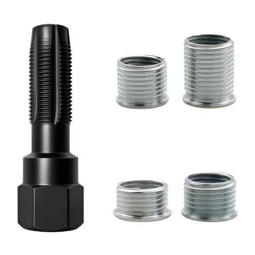 GaxmLou Kit de Reparación de Roscas de Bujía, Herramienta de Bujía, M14 x 1.25, Herramienta de Roscado de Cabeza de Cilindro, con 4 Insertos de Rosca (3/8", 7/16", 1/2" y 3/4"), Reparación de Culatas