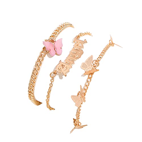Nanafast 3 Pcs Butterfly Anklet Set Angel Name Anklet for Women Girls Adjustable Personalized Anklet Beach Foot Anklet Bracelet Jewelry pink