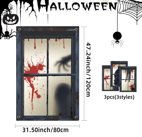 Halloween Curtain Halloween Window Silhouette Decoration Blood Halloween Window Cover Horror (Fear is coming-3PCS) by Saioagi - Used condition - Image 2