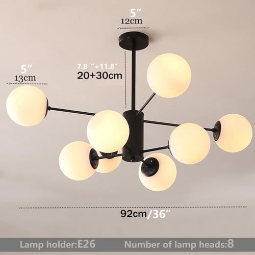 DELIPUSHI 8-Light Modern Sputnik Bubble Chandelier with Globe Glass Black and WhitePendant Lights Bubble Light Chandeliers for Dining Room Farmhouse Kitchen Living Room Bedroom Office by DELIPUSHI - Image 3