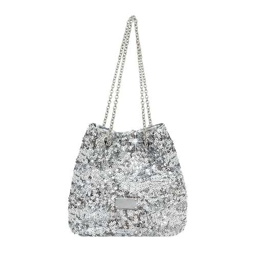 GIDWRIY Bolso Clutch Mujer Fiesta, Bolso de Noche con Lentejuelas, Bolso Boda Plateado, Bolso de Hombro con Cadena, Bolso de Noche Brillante, Carteras de Mano Fiesta, Bolso de Mano, Bolsos Bandolera