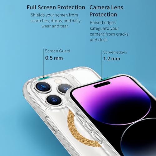 Image of AIBEX Back Cover Case Compatible with iPhone 14 Pro Max | Glitter Ring Cute Shiny Colorful Bling Case (Compatible with Magsafe) | Transparent PC+TPU Glossy Shiny Cover for Girls & Women - Gold