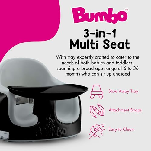 Image of Bumbo 3-in-1 Multi-Seat for 6 to 36 Months, Travel Baby Feeding & Play Floor Seat, All-in-One Portable Booster with Tray & Toddler High Chair, Black /Monsoon