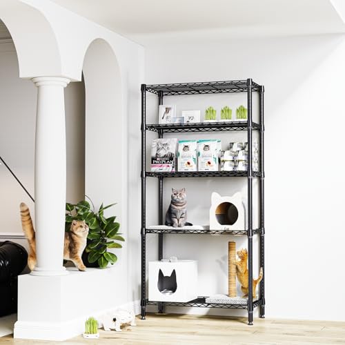 Image of M MZG 1250 lbs 5 Tier Shelf Metal Storage Shelves Shelving Wire Rack Heavy Duty Closet Organizers for Garage Kitchen Bathroom Laundry Black 15.7 inch D x 33.5 inch W x 68.5 inch H