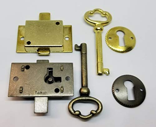 Small Brass Plated Non-Mortise Cabinet Lock in Antique Brass