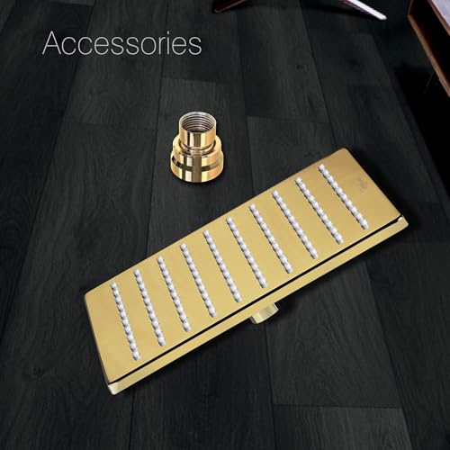 Image of Hindware Italian Collection F160149PGD Overhead Shower for Bathroom | Made of Brass | Wide Head - 200mm | Square Shape | Rain Shower | Color - Gold | Luxury Bathroom Upgrade | High Pressure Rainfall | Home Spa Experience | Anti-Clog Nozzles | Wall & Ceiling Mount Compatible
