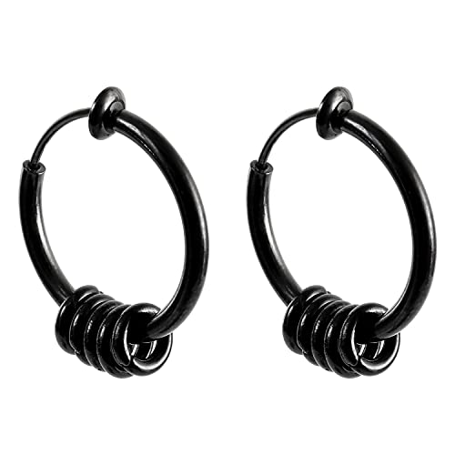 [SEIYA INTERNATIONAL] フェイクピアス メンズ レディース イヤリング ノンホールピアス イヤーカフ 5連リング ブラック 両耳セット (黒16mm)