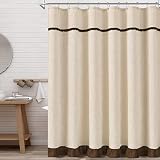 Farmhouse Texturted Natural Linen Blend Fabric Vintage Country Style Ruffle Elegant Cream Bath Curta