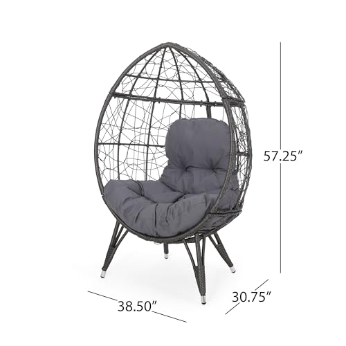 roomfitters Wicker Egg Chair with Cushioned Seat, Modern Patio Lounge Chair with Legs, Relaxing for Living Room, Balcony, Backyard, Grey