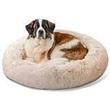 Best Friends by Sheri The Original Calming Donut Dog Bed for Extra-Large Dogs up to 150 lbs, Shag Faux Fur, Taupe, 45' x 45'