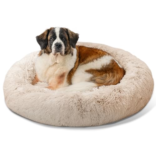 Best Friends by Sheri The Original Calming Donut Dog Bed for Extra-Large Dogs up to 150 lbs, Shag Faux Fur, Taupe, 45" x 45" by Best Friends by Sheri - Used condition - US$96.19