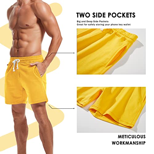 Amy Coulee Mens Athletic Workout Shorts 5.5" Cotton Casual Shorts Elastic Waist Joggers Sports Sweat Shorts (Yellow, Xl) #TOP2