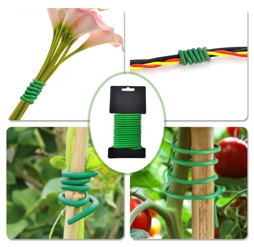 Kellegour 3 Pcs 3mm x 10m Pflanzendraht Grün,Gartendraht Kunststoffummantelt,Garten Bindedraht,Weiche Pflanzendrehbinder-Drähte,zum Sichern und Stützen von Tomaten,Blumen,Pflanzen