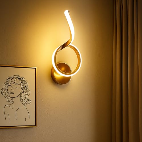 Image of SINOMAN Elegant LED Wall Light Spiral Design Metal Acrylic Gold Finsih Long-Lasting 3 in 1 Color Changing Energy Efficient Lighting Lamp for Bedroom, Living Room, Dining Area, Modern Home Decor