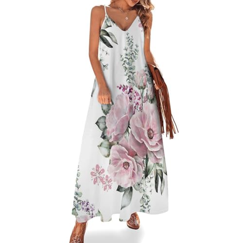 Robe longue fleurs roses au tombé fluide et finitions soignées pour l'été