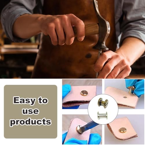Schraubnieten für Leder,Hohlnieten Doppelkopf,Hohlnieten für Leder,Zubehör Nieten Set,Durable Flachkopf Kupfer,Leder Nieten,Sets Messing Knopfnieten mit Flachem,Lederhandwerk Nieten,Flat Head Nieten