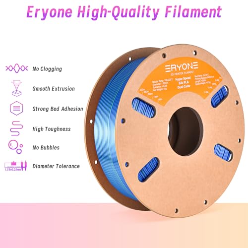 Image of ERYONE Silk Filament PLA+ 1.75mm Shiny 3D Printer Filament, Multicolor PLA 2 in 1, 1kg (2.2LBS) /Spool, HS Silk Dual Color Blue & Green