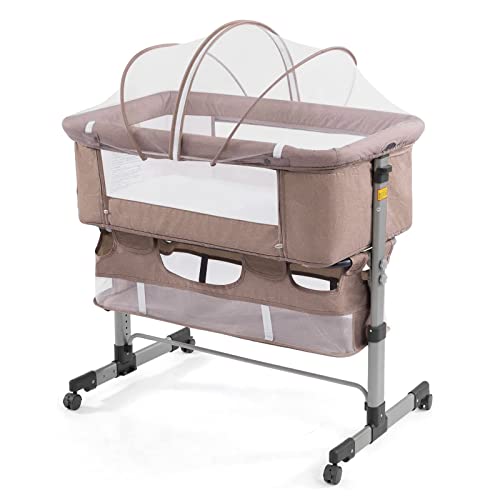 Nordmiex 3In1 Bedside Crib For Baby Girl Or Boy, Bedside Sleeper Crib For Baby Portable And Adjustable Crib With Mosquito Net For Newborn Baby,Deep Khaki #TOP12