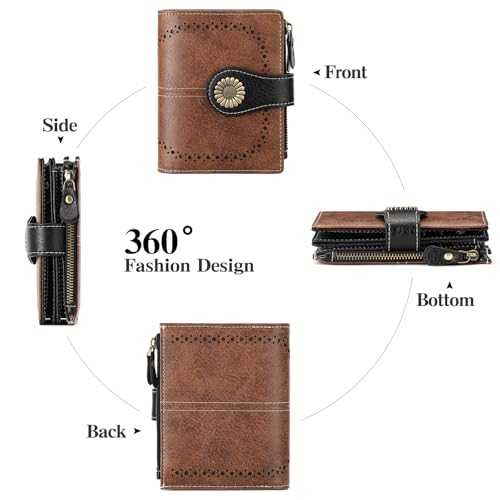 Image of SENDEFN Small Womens Wallet Leather Bifold Card Holder RFID Blocking with Zipper Coin Pocket