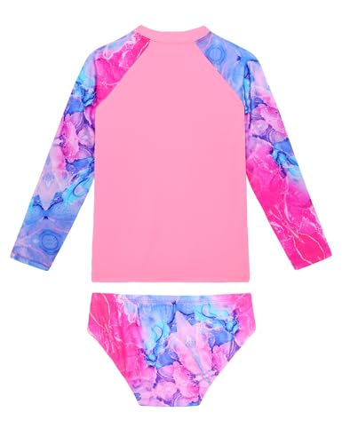 Image of Girls Swimsuit Long Sleeve Rush Guard Bathing Suit Swimwear with Bikini Bottom Sun Protection