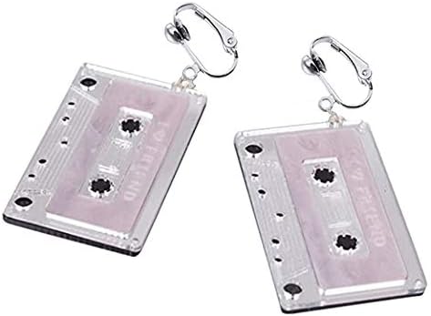 CutieJewelry Womens Cassette 80s Retro Novelty Funny Drop Dangle Earrings Clip Ons (White)
