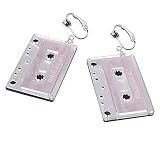 CutieJewelry Womens Cassette 80s Retro Novelty Funny Drop Dangle Earrings Clip Ons (White)