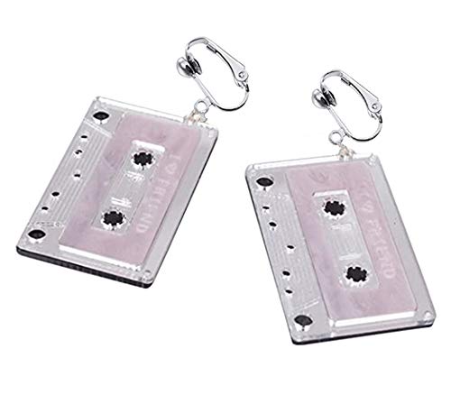 Cutiejewelry Womens Cassette 80S Retro Novelty Funny Drop Dangle Earrings Clip Ons (White) #TOP2