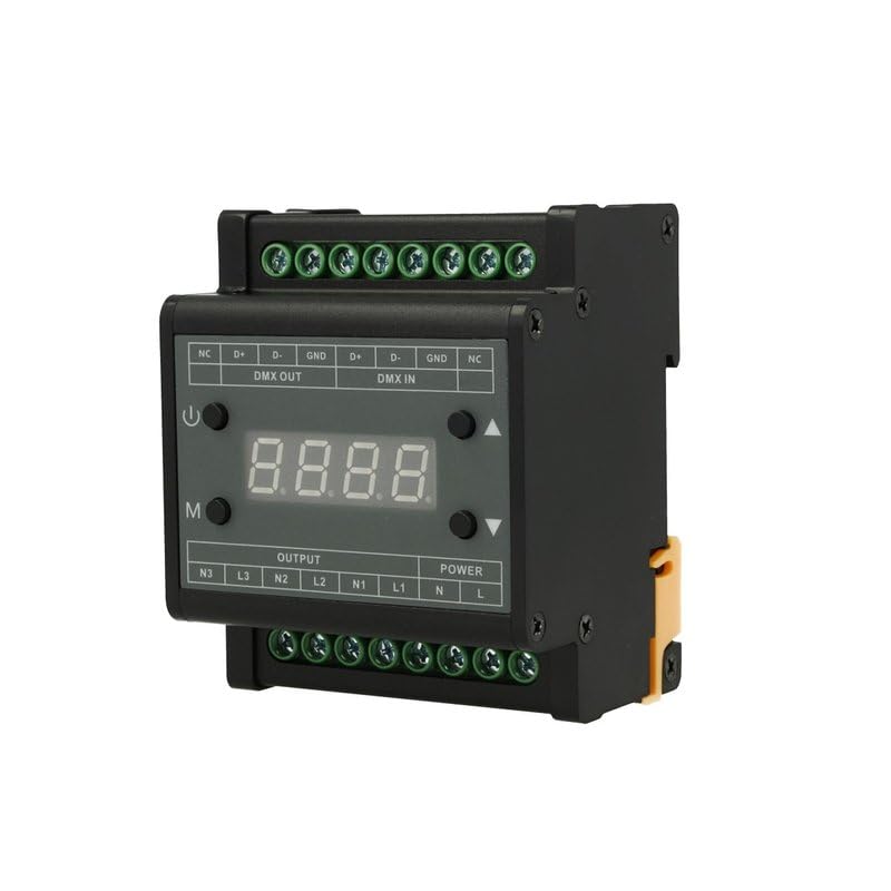 Dimmer DMX Triac 3 Canali AC 90-240V, Controller DMX302 per Luci LED Dimmerabili 220V, Dimmer a Taglio di Fase Trailing Edge, Montaggio Guida DIN, Max 3x220W a 220V
