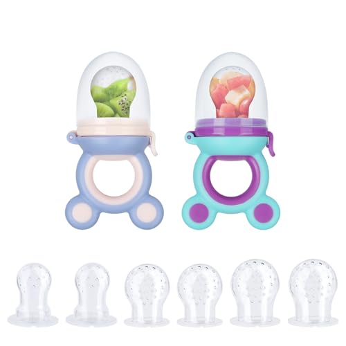 Vicloon Chupetes Fruta Bebe+6 Tetinas de Repuesto，2 Pcs Alimentador Antiahogo,Tetinas silicona sin BPA, Chupete para Fruta Bebe para la Dentición de Frutas