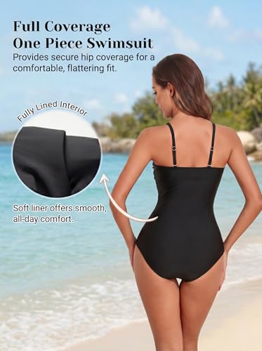 Image of Smismivo Tummy Control Swimwear Strapless One Piece Swimsuit Ruched Bathing Suits for Women Slimming Bandeau Tube Top Bikini