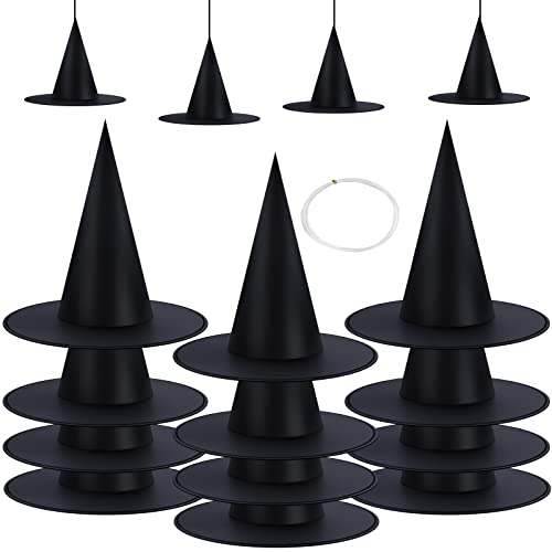Halloween Decorations Witch Hat Set - 12Pcs Black Witch Hats, Halloween Decor Halloween Party Decoration Witch Costume Accessory For Halloween Indoor Outdoor Decor #TOP1