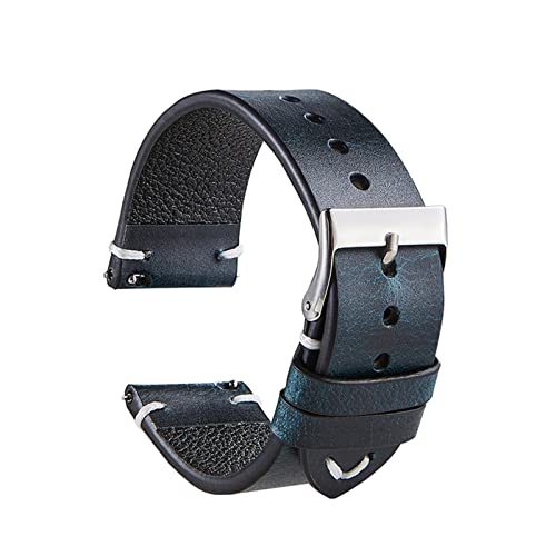 Bracelet de montre 20mm bleu en cuir véritable avec système de dégagement rapide