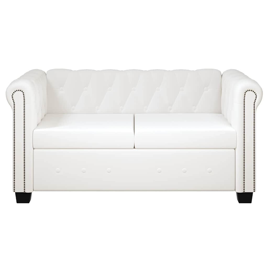 Chesterfield - Juego de sofá de 2 plazas y 3 plazas, piel sintética blanca, diseño lujoso, marco de madera, acolchado cómodo para salón, oficina, vestíbulo
