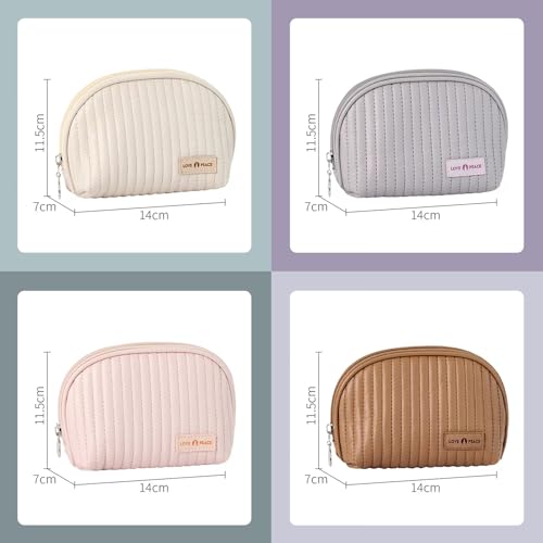 Small Makeup Bag for Purse Mini Cosmetic Pouch Waterproof Makeup Organizer for Women Small Cosmetic Bag PU Leather Travel Makeup Bag Lipstick Bag with Zipper Beige2