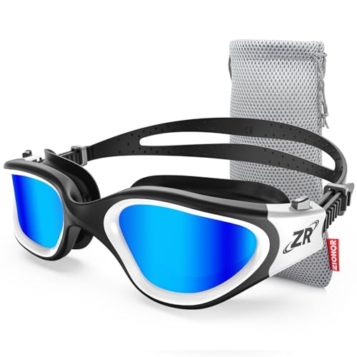ZIONOR Swim Goggles, G1 Polarized Swimming Goggles UV Protection Leakproof Anti-fog Adjustable Strap for Adult Men Women (Polarized Mirror Blue Lens)