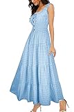 OSTOO Women's 2024 Summer Boho Floral Print Tiered Casual Flowy Long Maxi Dress(Blue Plaid,XL)